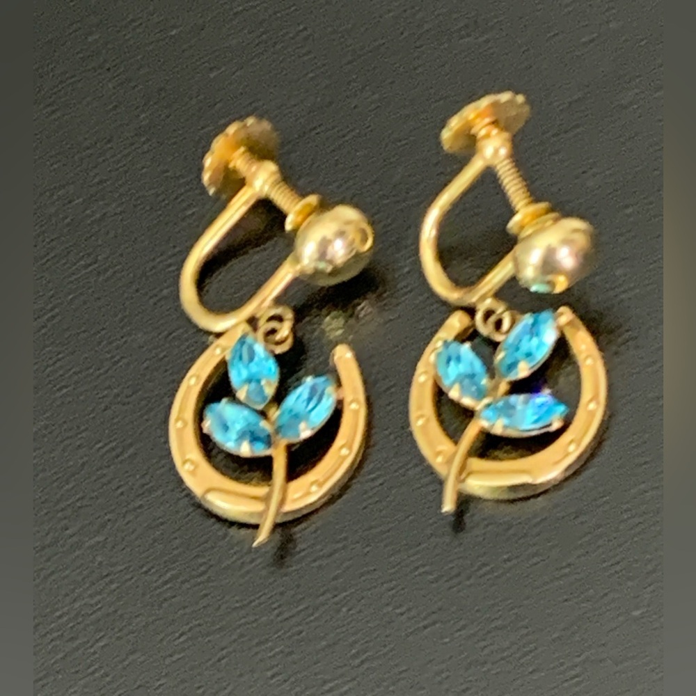 Vintage Simmons Gold Plated Swiss Blue Crystal Drop Earrings